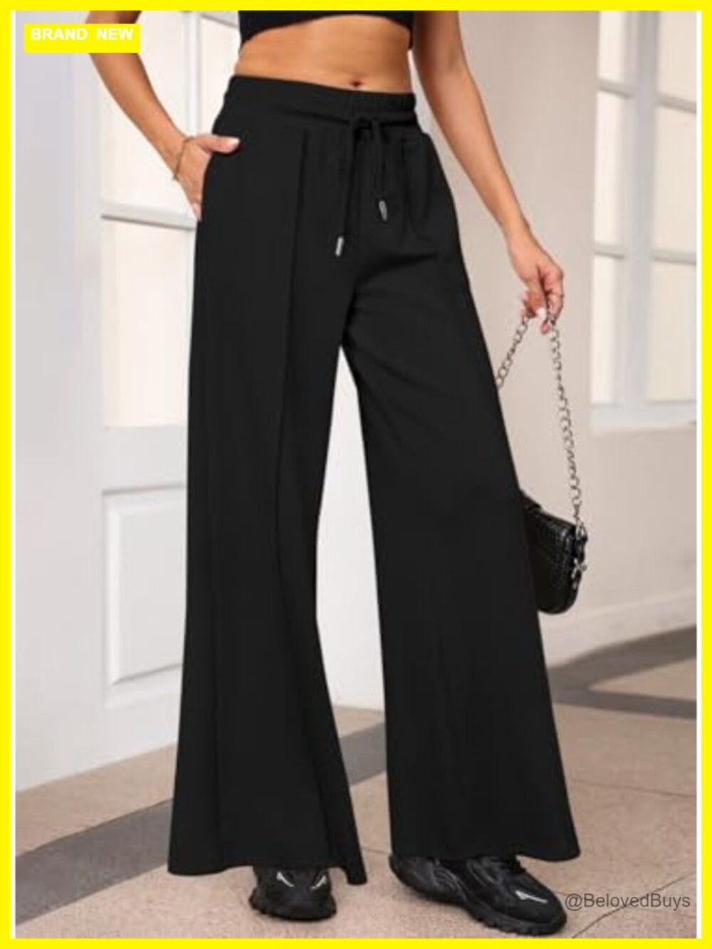 Women's Wide Leg Sweatpants High Waisted Drawstring Pleated Casual Pants - Picture 2 of 6